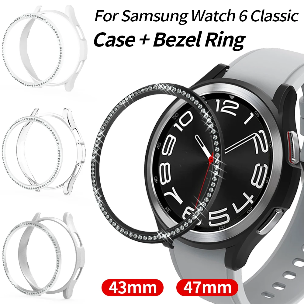 Case+Diamond Bezel for Samsung Galaxy Watch 6 Classic 43mm 47mm Matte Frame Protector Bumper for Watch 6 Classic Accessories