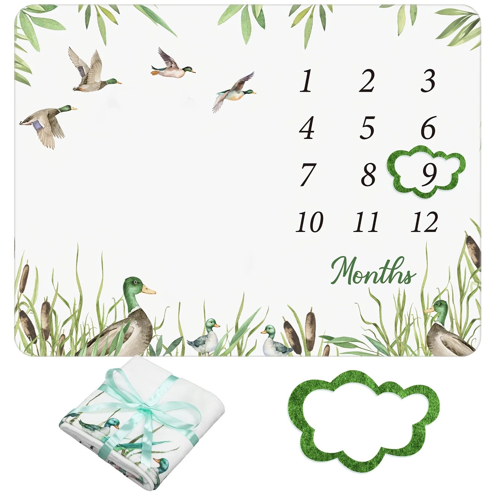 

VIKAMA Spring Goose Print Baby Full Moon Photography Blanket, Newborn Baptism, Milestone Commemoration, Growth Calendar Blanket