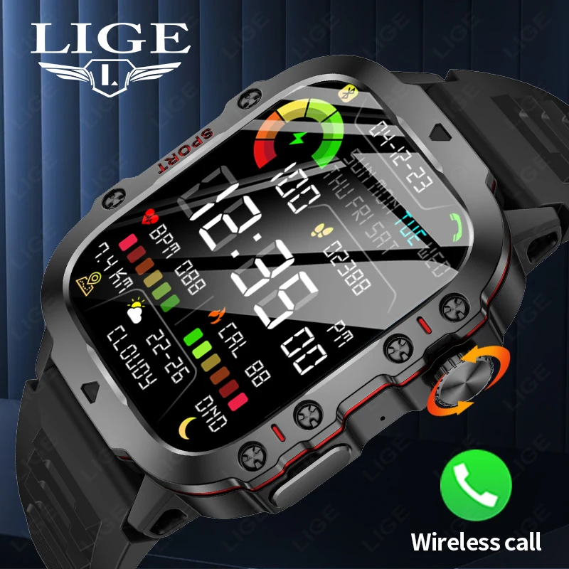 

LIGE 2024 Men Smartwatch Bluetooth Call SOS Sport Watch Voice Assistant 3ATM IP68 Waterproof Smart Watches Men Relogio Masculino