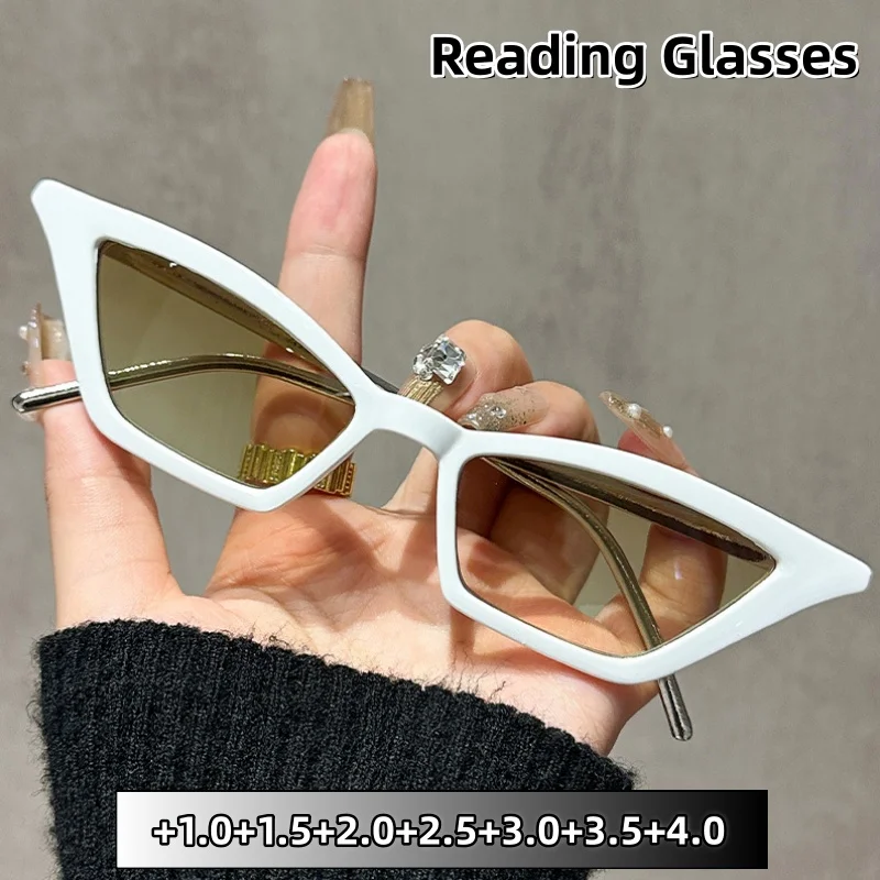 

2026 Fashion Triangular Cat-Eye Half-Metal High-End Vintage Presbyopia Sunglasses UV Resistant Shades Glasses +1.0 To +4.0