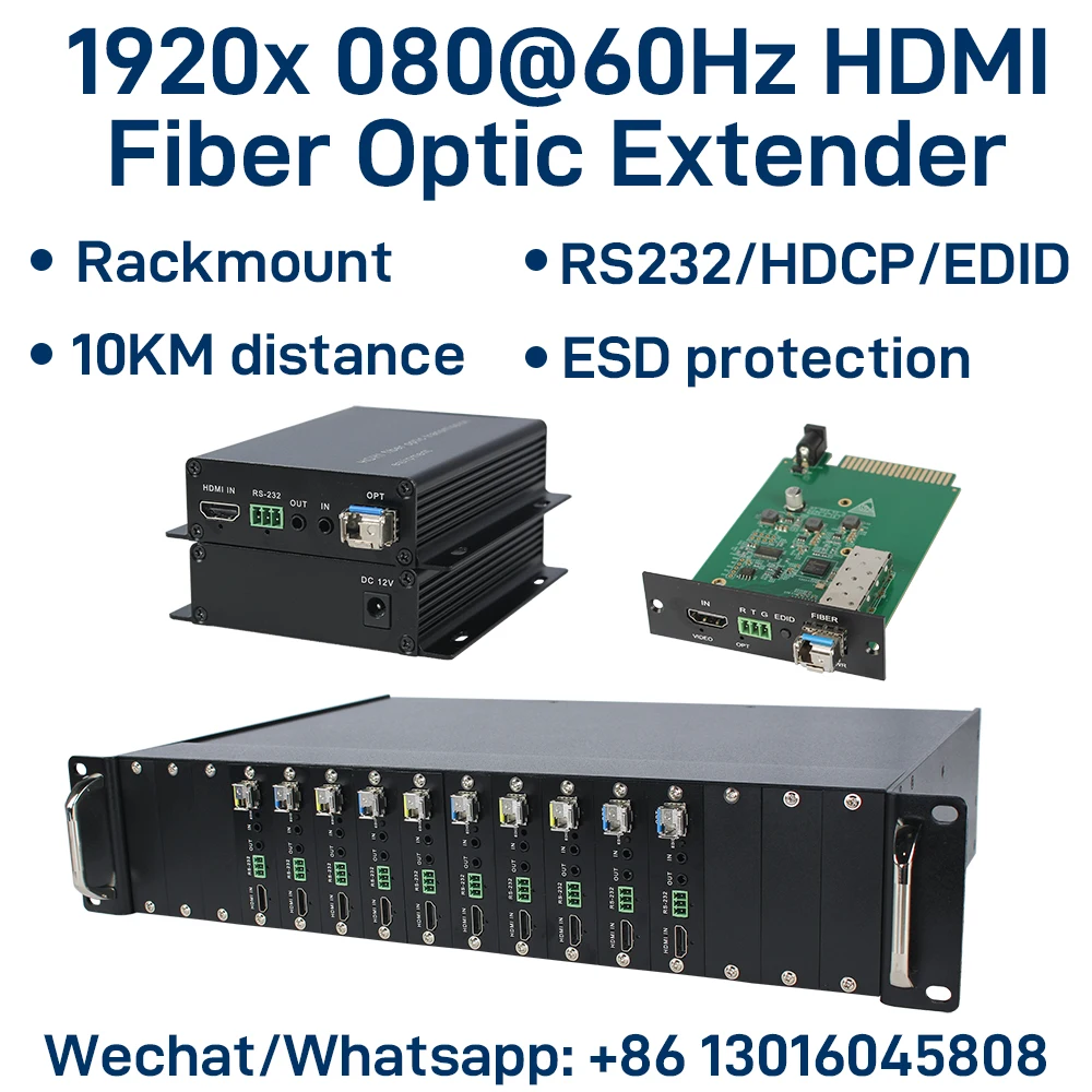 

1920 x 1080@60Hz HDMI Fiber Optic Extender Rackmount, Full HD Uncompressed Transmit over LC Up to 10KM, Support RS232/HDCP/EDID