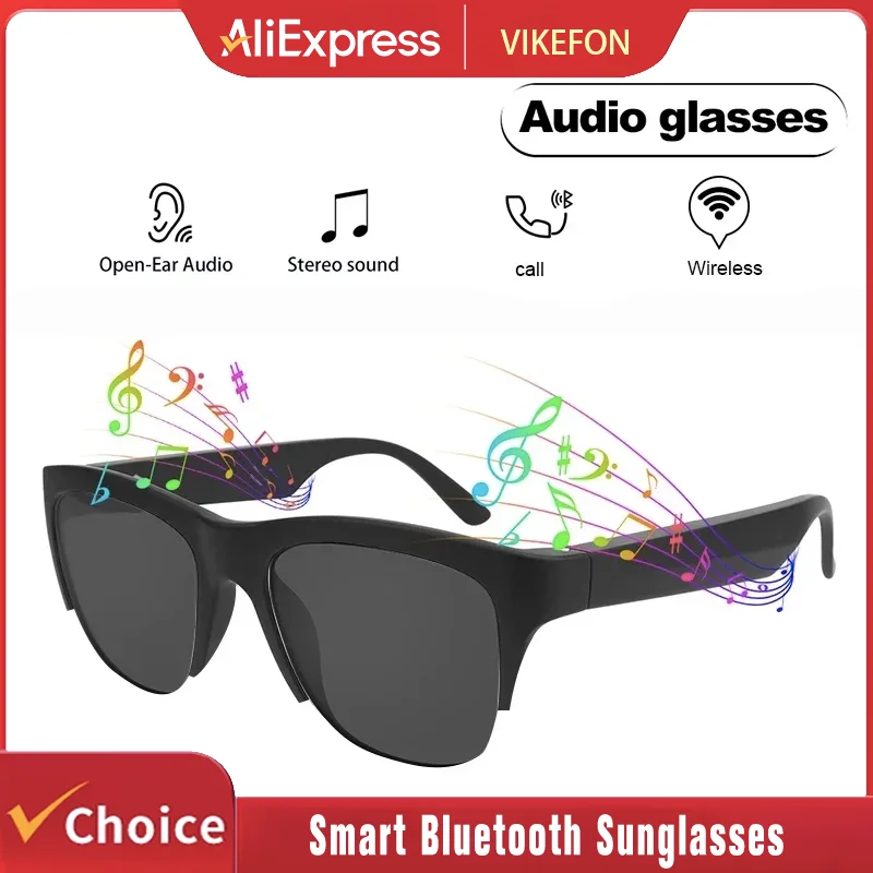 Kacamata Hitam Bluetooth V5.3 Pintar, Headphone Olahraga Luar Ruangan, Teknologi Hitam HIFI, Anti-sentuh, UV, Untuk Pria Dan Wanita