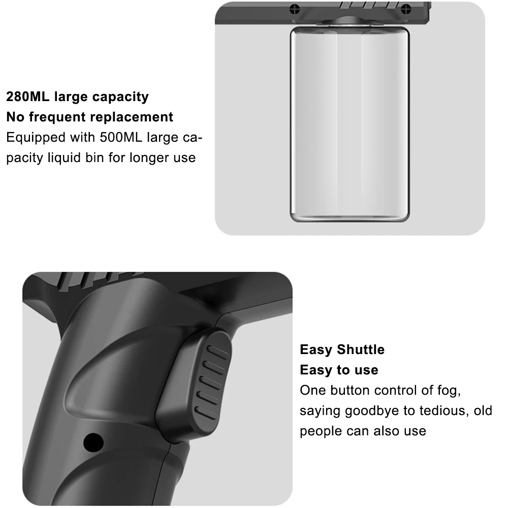 Pulverizador de vapor eléctrico inalámbrico de luz azul, pistola de desinfección, atomización, máquina desinfectante para el hogar y el jardín, 280ML