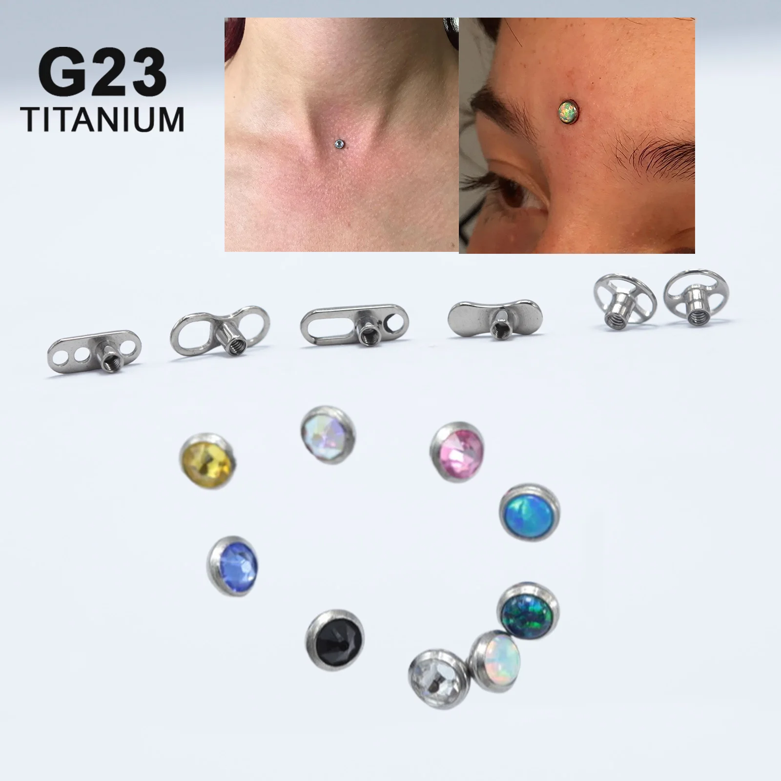 14G G23 Titanium Micro Dermal Anchor Skin Diver Cheek Chest  Piercing Body Jewlery Internal Threaded Opal Cubic Zirconia