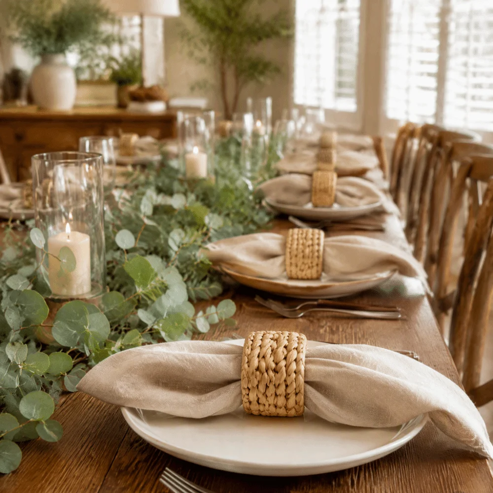 6pcs Calabash Grass Calabash Grass Napkin Ring Light Yellow Grass Tone Round Shape Woven Napkin Ring Hand Woven Rustic Style