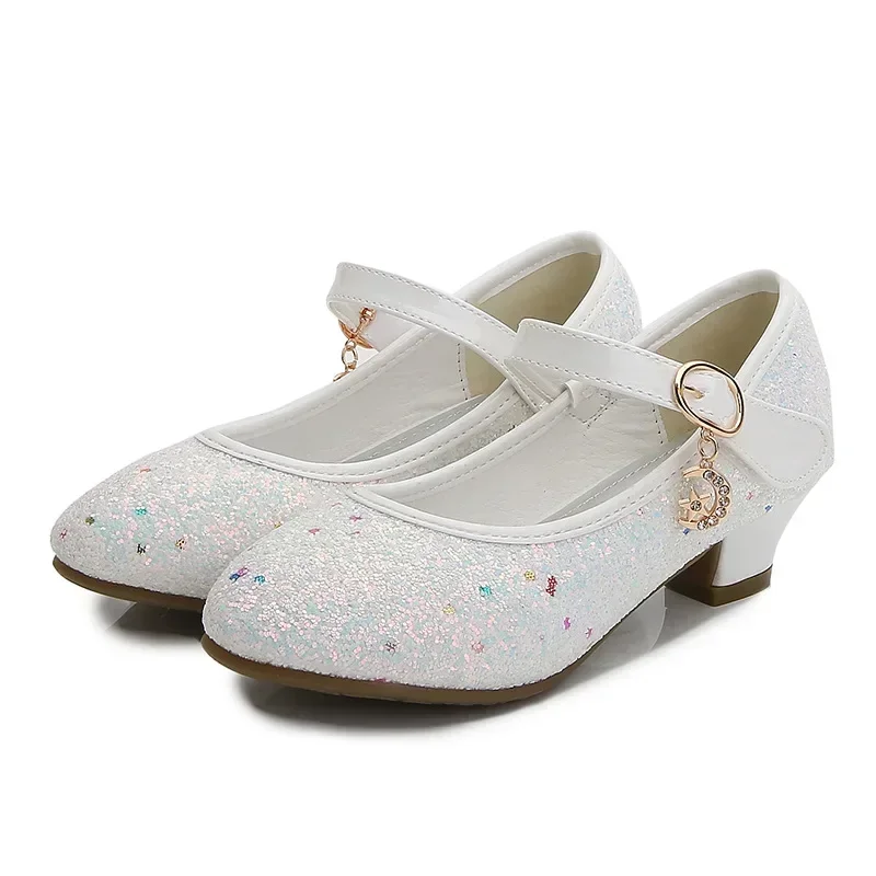 Girls Purple High Heels For Kids Princess RED Leather Shoe Footwear Children\'s Party Wedding Shoes Round Toe 1-3CM