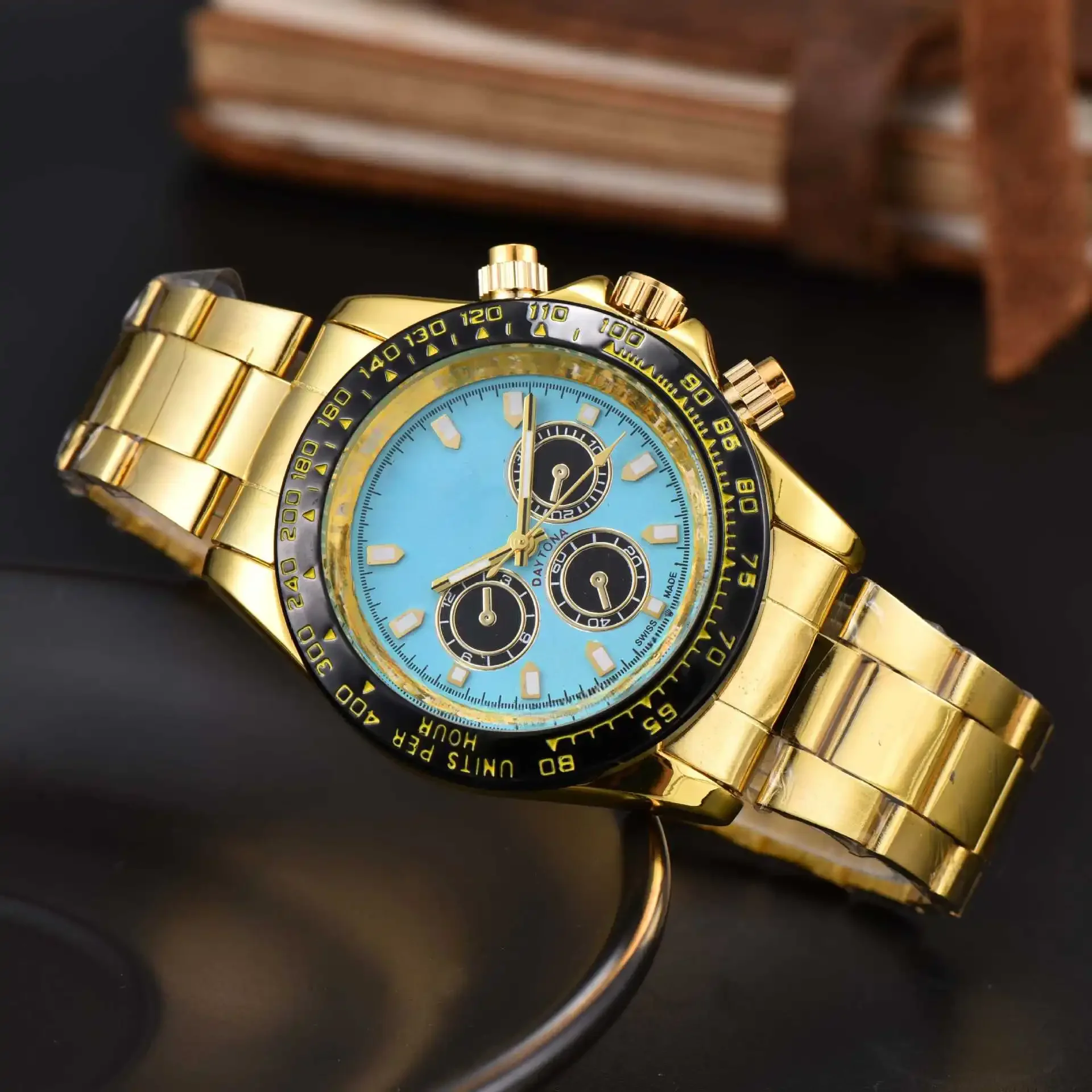 Luxury Watch Men's Chronograph VK63 Watch 46mm Men's Watch Vk63 Case Gold BLUE VK63 Dial Men's Chronograph Waterproof 10ATM