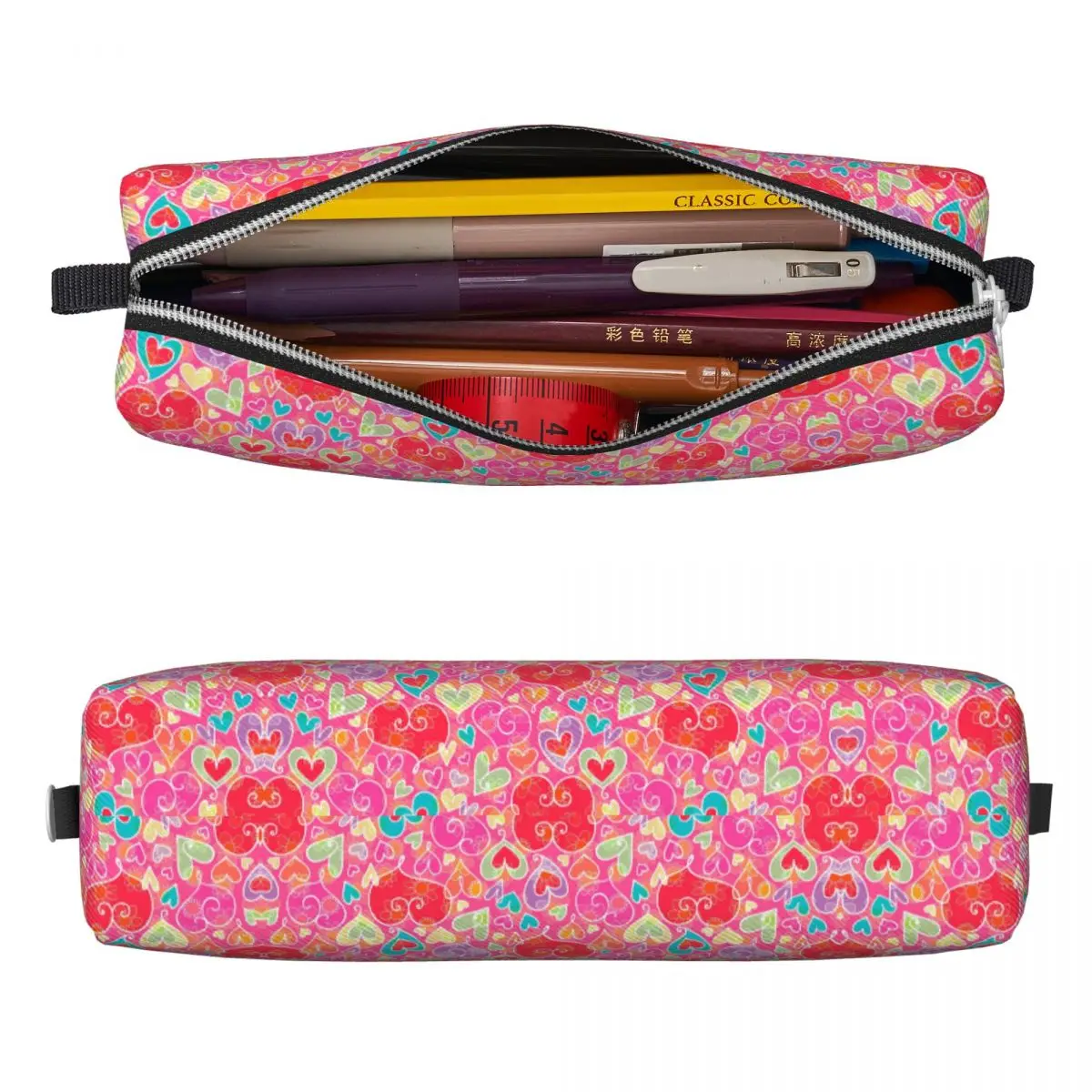 Valentine Hearts Pencil Case Flowers Print Girls Boys Retro Pen Box Custom Back To School Pencil Cases Stationery Organizer