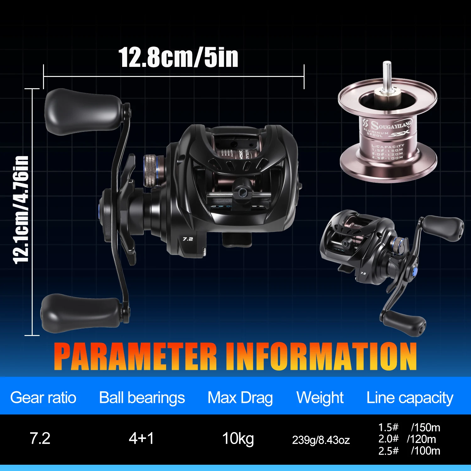 Carrete de pesca Sougayilang SSX-DC – Freno electrónico, relación 7.2:1, arrastre 10 kg - imagen 2