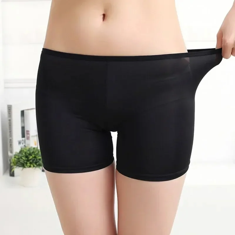 Women\'s Ice Silk Skirt Shorts Boxer Panties Girls Safety Briefs Boyshort Underpants Tights Slim Lingeries Short Pants Summer