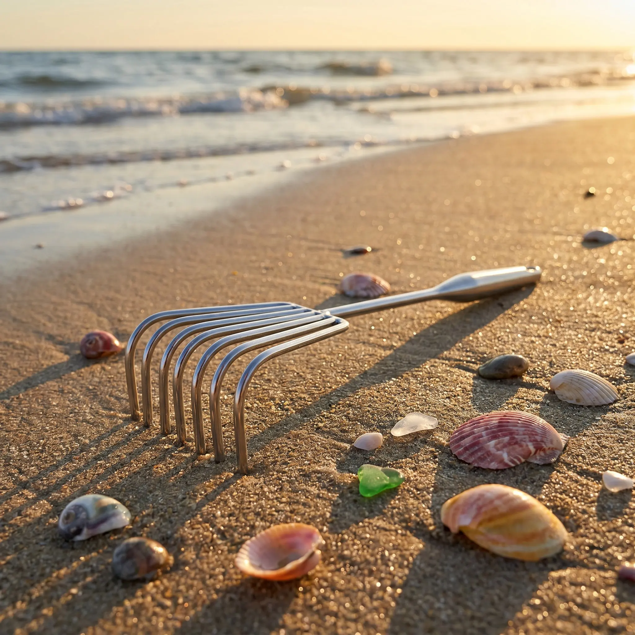 Stainless Steel Handheld Claw Rake 7-Tine Beach Sifting Rake Clam Digging Tool Garden Soil Loosening Shell Collecting