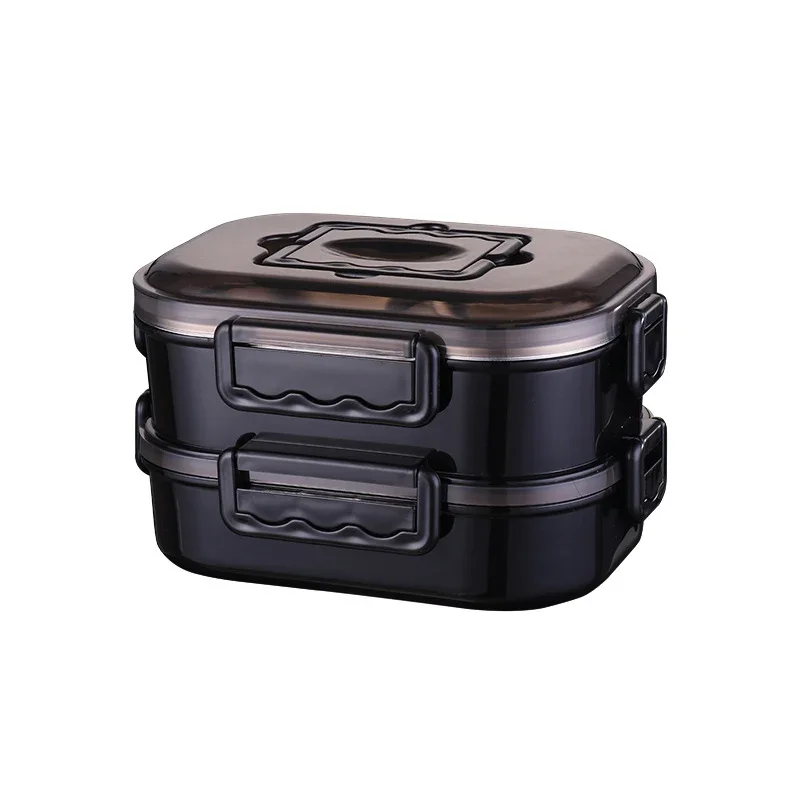 Double Layer Leakproof Portable Lunch Box Stainless Steel For Kid Student Office Picnic Bento Box Insulated Food Container Black