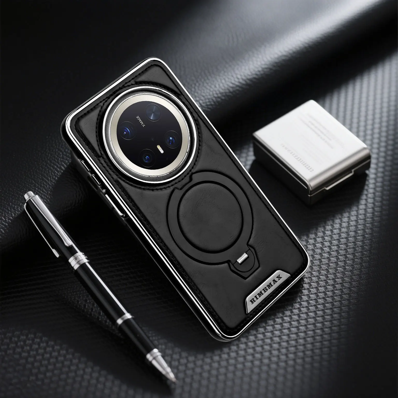 

Case For Huawei Mate 70 60 Pro Plus Magsafe Embossed Leather Edge Covered 360° Rotation Metal Bracket Electroplate Cover Shell