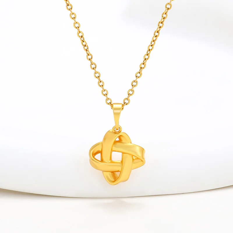 

Luxury 24K 9999 Pure Gold real gold Women Chinese Knot Pendant Necklace Clavicle Chain