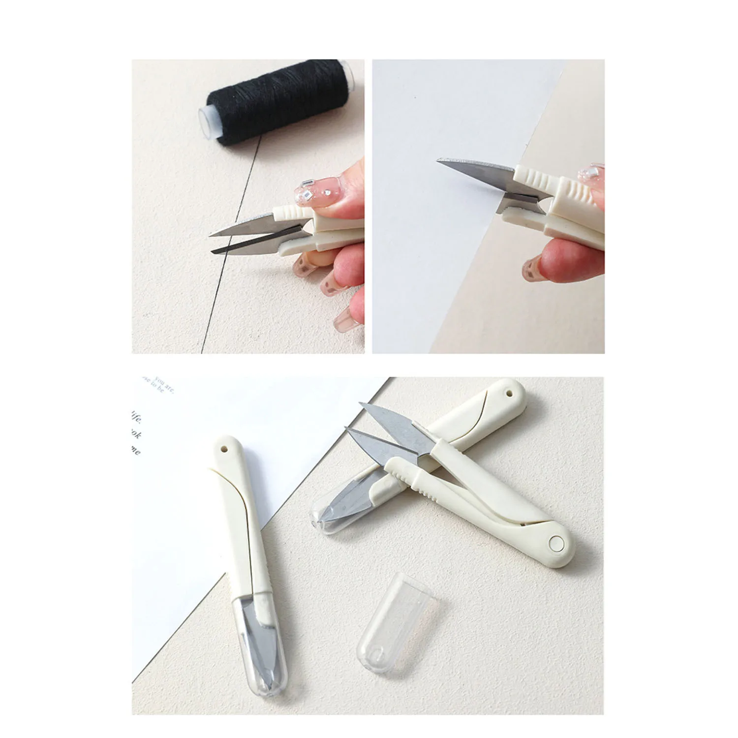 U-Shaped Small Scissors Stainless Steel Tailors Transparent Tape Covers Automatic Rebound Scissors Trimming Thread Ends Burrs