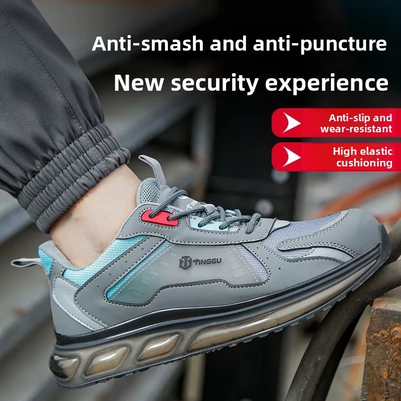 남성용 안전 신발 강철 발가락 부드러운 밑창 여성 남성 운동화 경량 에어 쿠션 작업 신발 보호 안티 스매싱