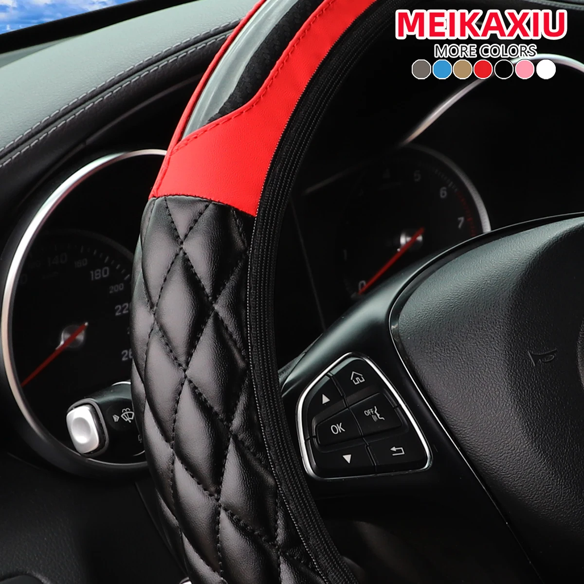 1 crystal carbon fiber embroidered leather automotive steering wheel cover without inner rim for 14.5-15 inchcar accessories