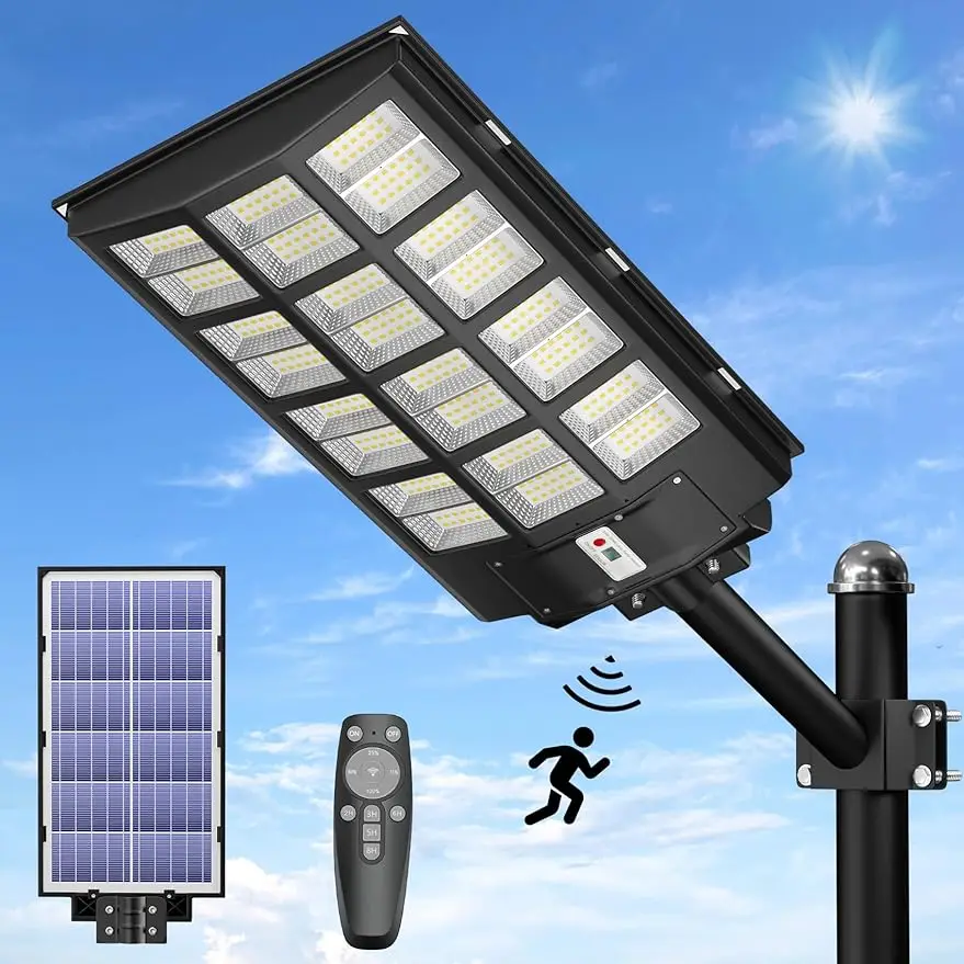 2800W Solar Street Lights Outdoor, 298000LM 6500K Solar Parking Lot Lights Dusk to Dawn, IP67 Waterproof Solar Security