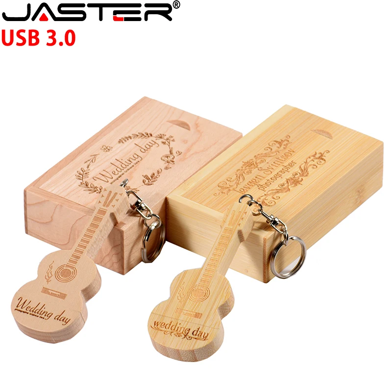 Maple Guitar USB 3.0 Flash Drives High Speed 128GB with Keychain 64GB 8GB Pen Drive Photography Wedding Gift (1 Piece Free Logo)