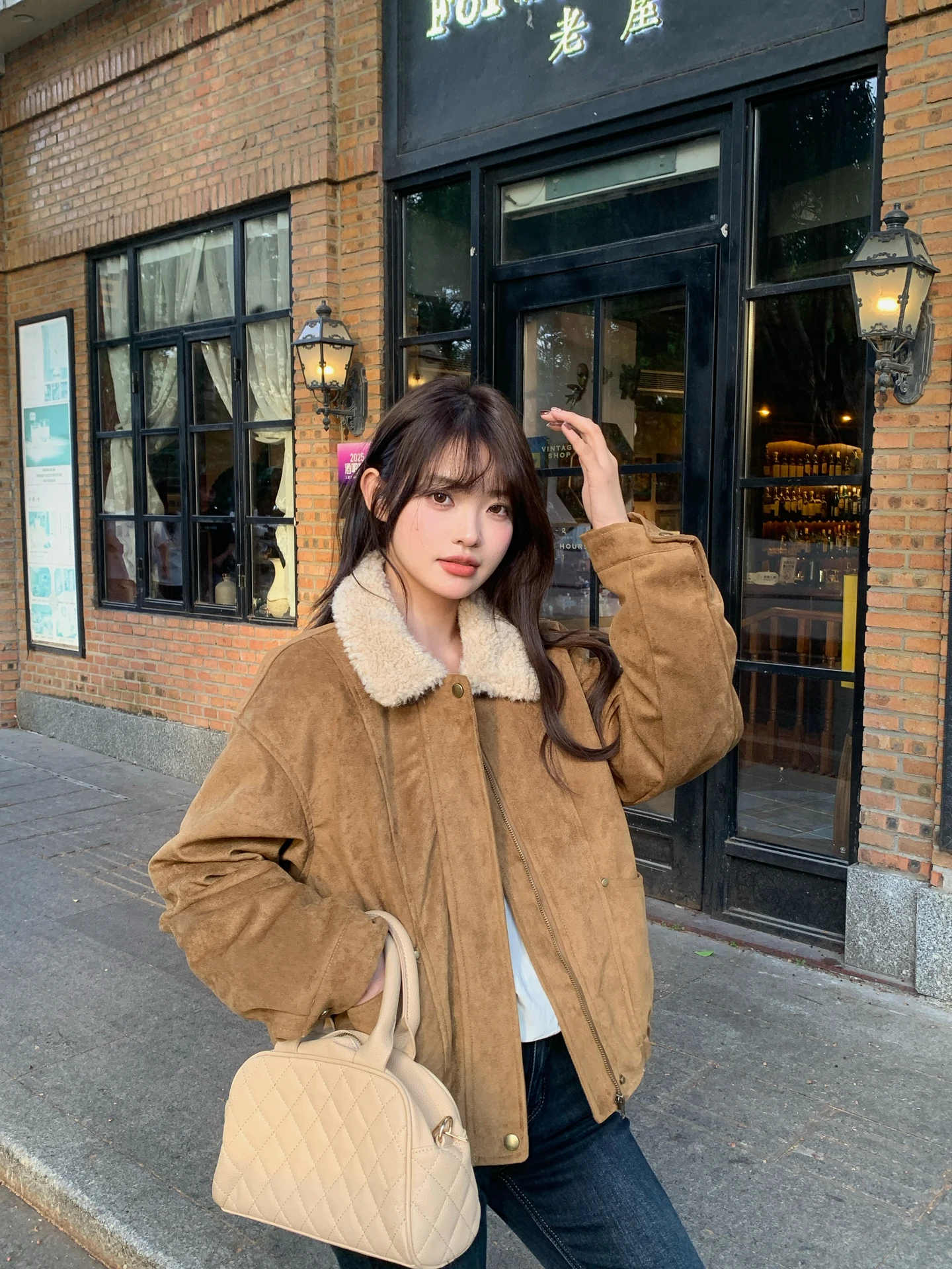 

Lamb Fur Suede Thiened Jaet Women's Winter New Casual Retro Small Loose Versatile Slimming Coat Korean Sle Stand Fit
