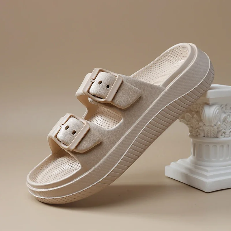 

Soft Sole Eva Cloud Slippers Women 2024 Summer Double Buckle Pillow Sandals Woman Slides Flat Heels Non Slip Home Flip Flops