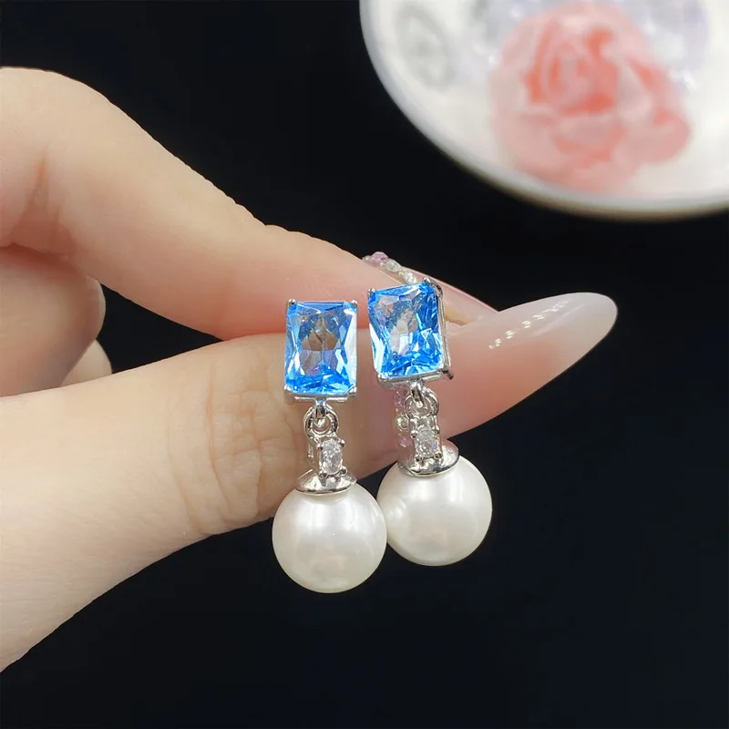 Korean natural shell beads, comparable to pearl or imitation blue stone open-ended rings, pendants, and earrings sets - women's