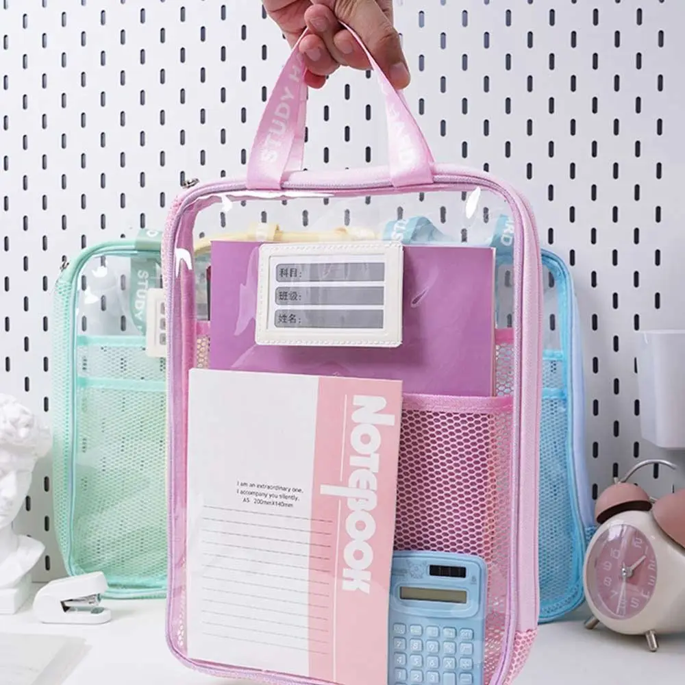 

Mesh A4 File Folder Dopamine Color Waterproof Document Folder L-shape Large Opening Large Capacity Test Paper Organizer