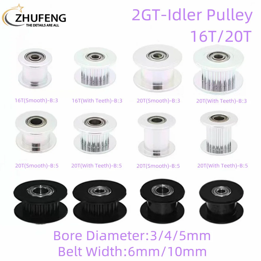 

GT2 2GT 16/20 Teeth Synchronous Timing Wheel Idler Pulley Bore 3/4/5mm With Bearing For 3D Printer Accessories 6/10mm Belt Width