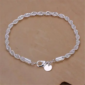 ALIZERO 925 Sterling Silver Unisex 4mm lanový řetízkový náramek pro muže a ženy kroucené články řetízkový náramek jednoduchý klasický šperky 8 nejlepší prodej Nepálský stříbrný mužský řetízek - №5