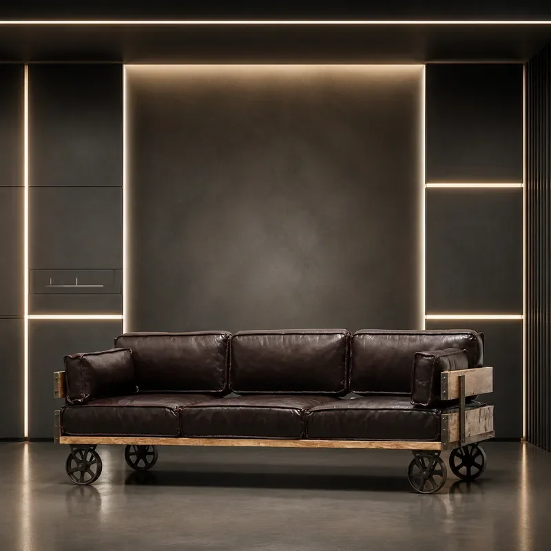 American Retro Solid Wood Three Seater Sofa Casual Soft Leather Couch for Living Room Cafe Western Restaurant Furniture