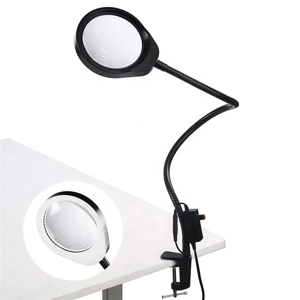 10X 20X Illuminated Magnifier 5'' Big Lens Magnifying Glass Lamp for Soldering,Iron Repair, Skincare, Beauty Tool,Embroidery