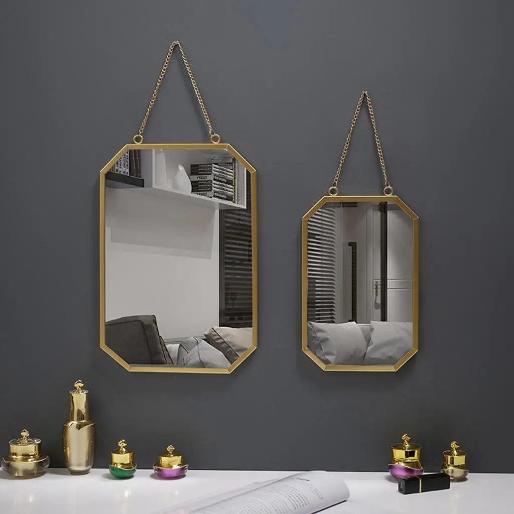 Hanging Wall Mirror Decor Nordic Style Iron Framed Gold Vanity Mirror Vanity Mirror for Entryways Living Room Make-up