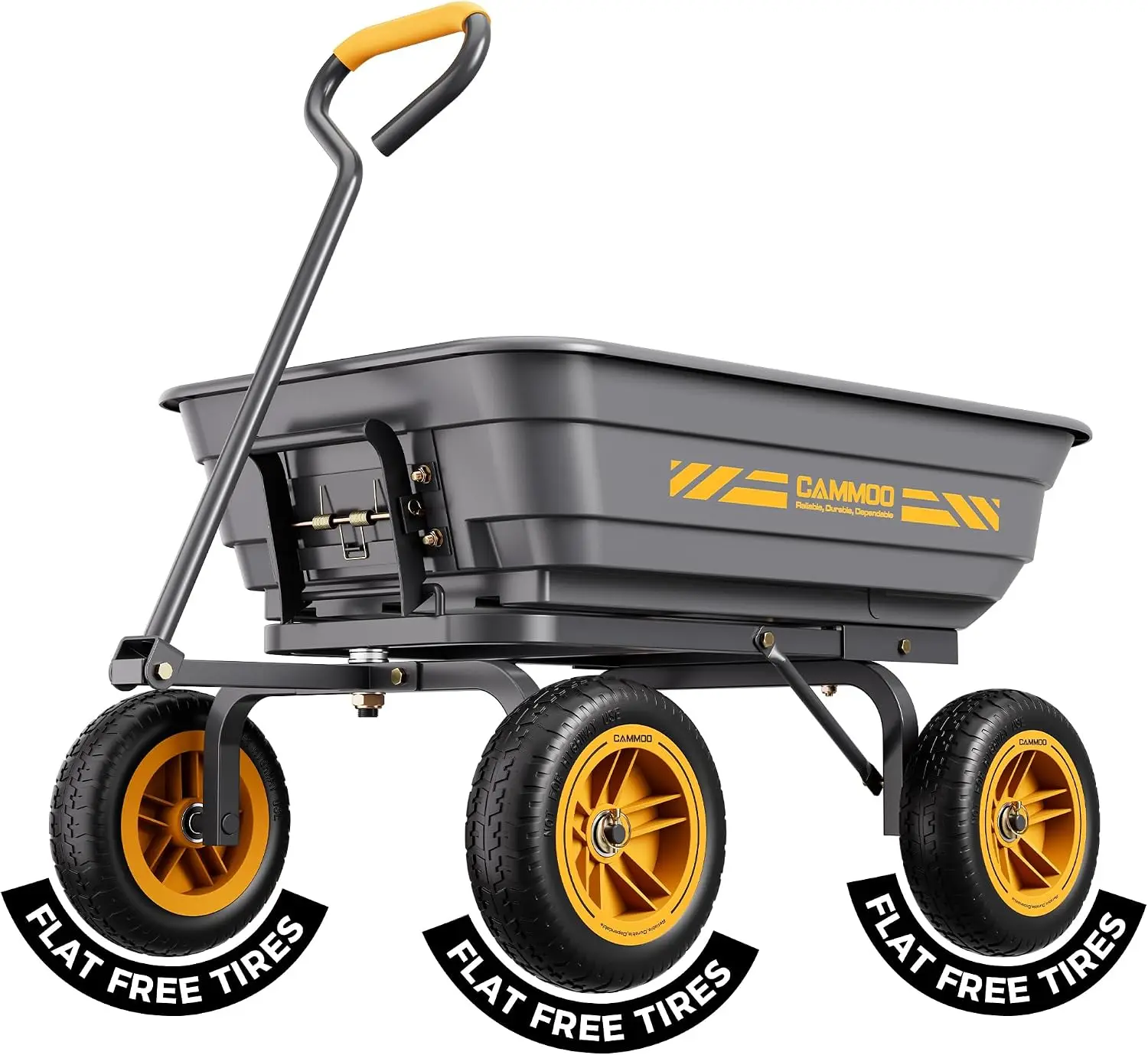 CAMMOO 10-in NO-Flat Tires 600lb Garden Dump Cart 4 Cu.Ft. Wheelbarrow Gray