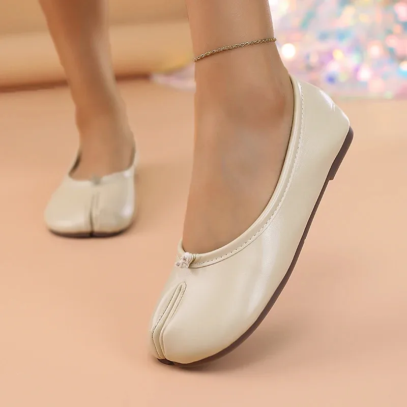 حذاء باليه مريح من نوع تابي بفتحة للأصابع - أحذية ماري جين مموجة بشكل حافر الخنزير للارتداء اليومي #6
