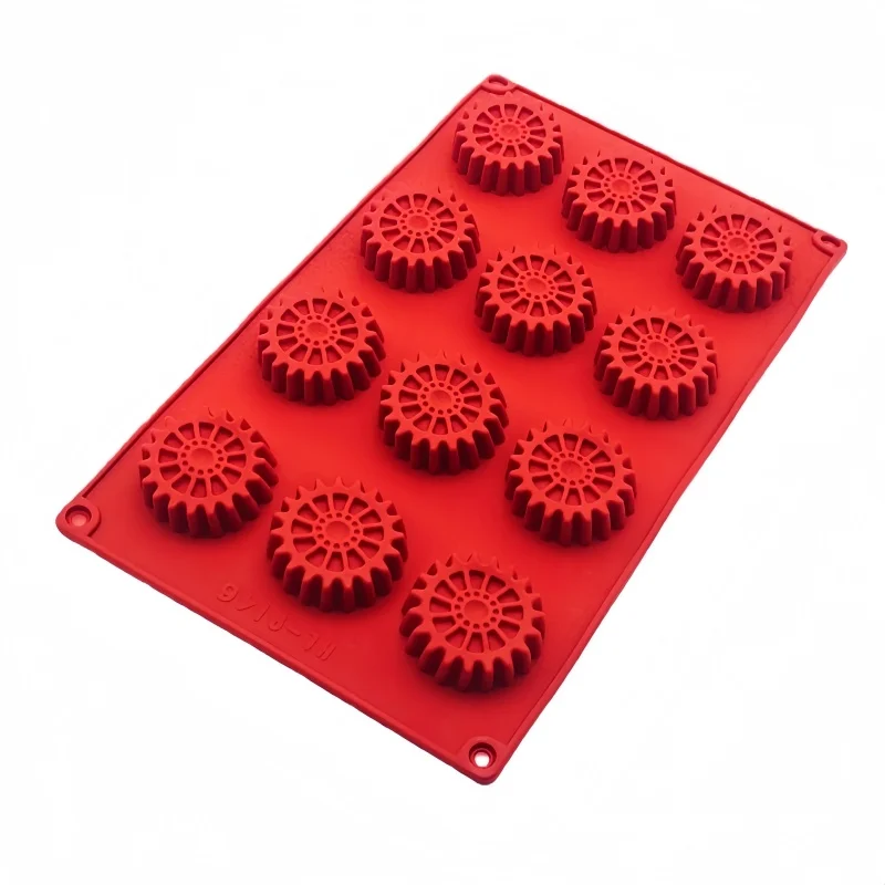 12 Hole Round 3D Gear Silicone Cake Mold Non-Stick Food Grade Gear Chocolate Candy Pudding Handmade Soap Candle Ice Baking Mould