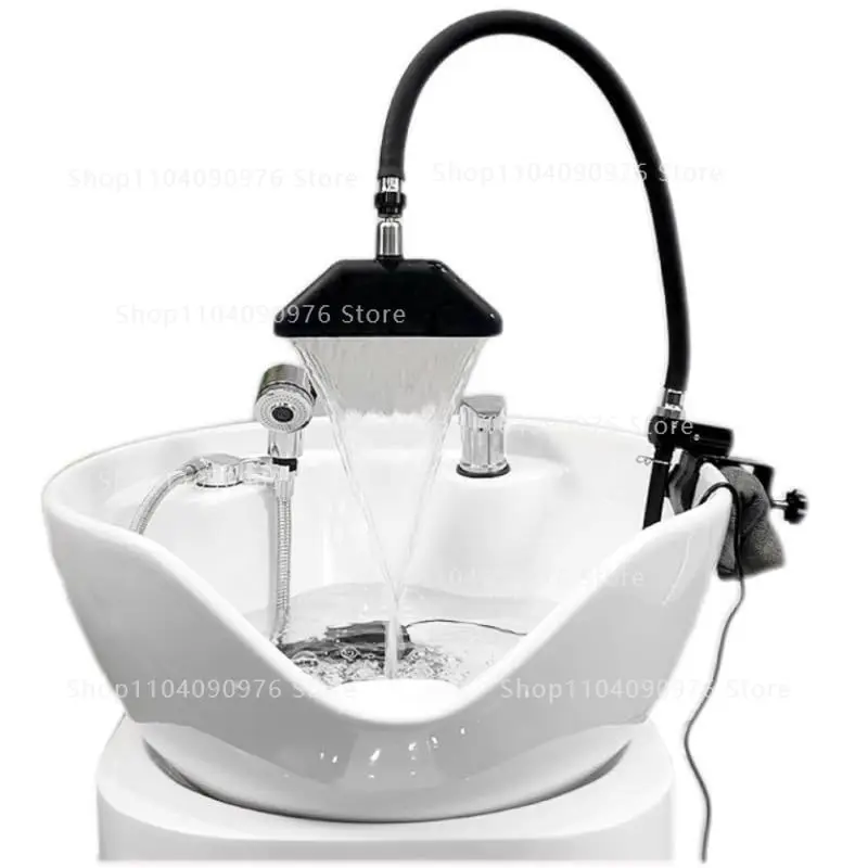 Ceramic basin water circulation head treatment sprayer salon shampoo punch basin plus waterfall shower