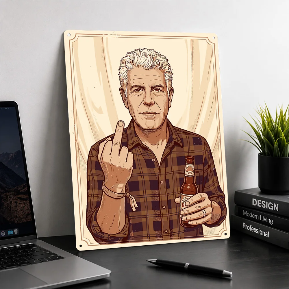 Anthony Bourdain Vector Art Personalized 3D Textured Metal Poster Wall Art Vintage Tin Signs for Article Decoration Room Bedroom