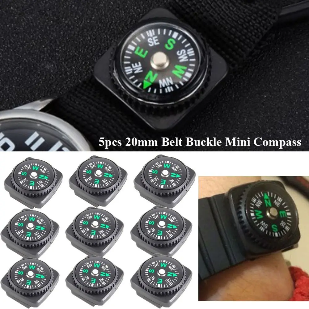 5pcs New Portable Belt Buckle Black 20mm Outdoor Camping Hiking Mini Compass Outdoor Tool