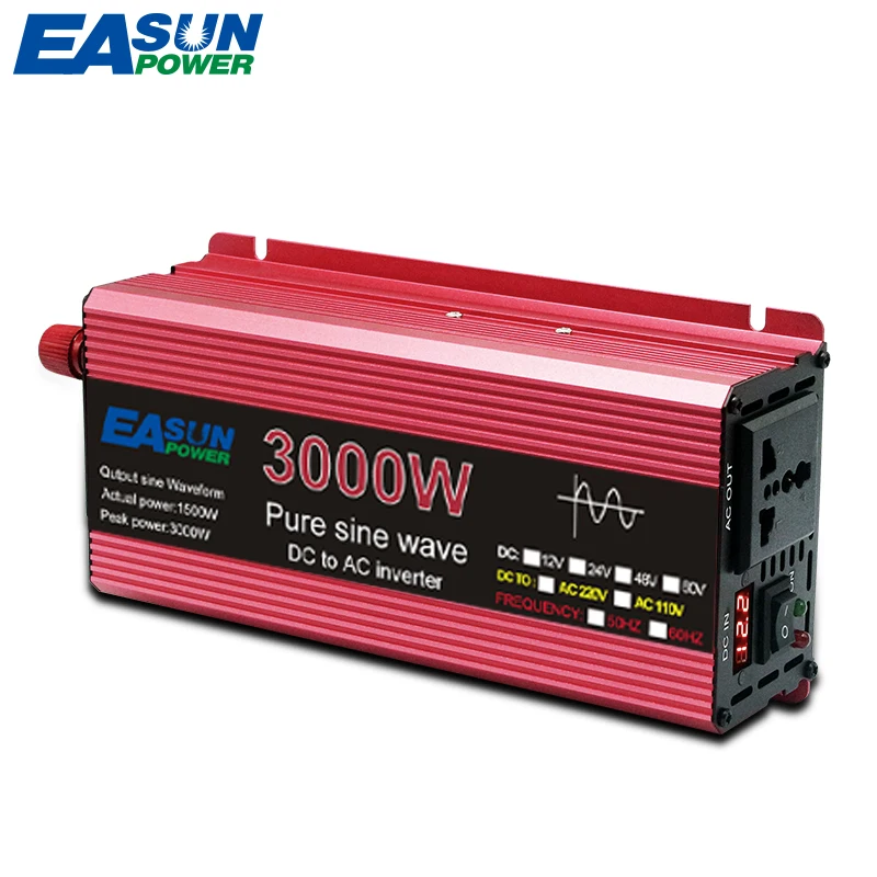 Inversor de onda senoidal pura do poder solar do carro de Easun RV, 3kW, 3000 watts, 12V, 24V, DC para CA, 120V, 220V, 1000W, 1600W, 2200W