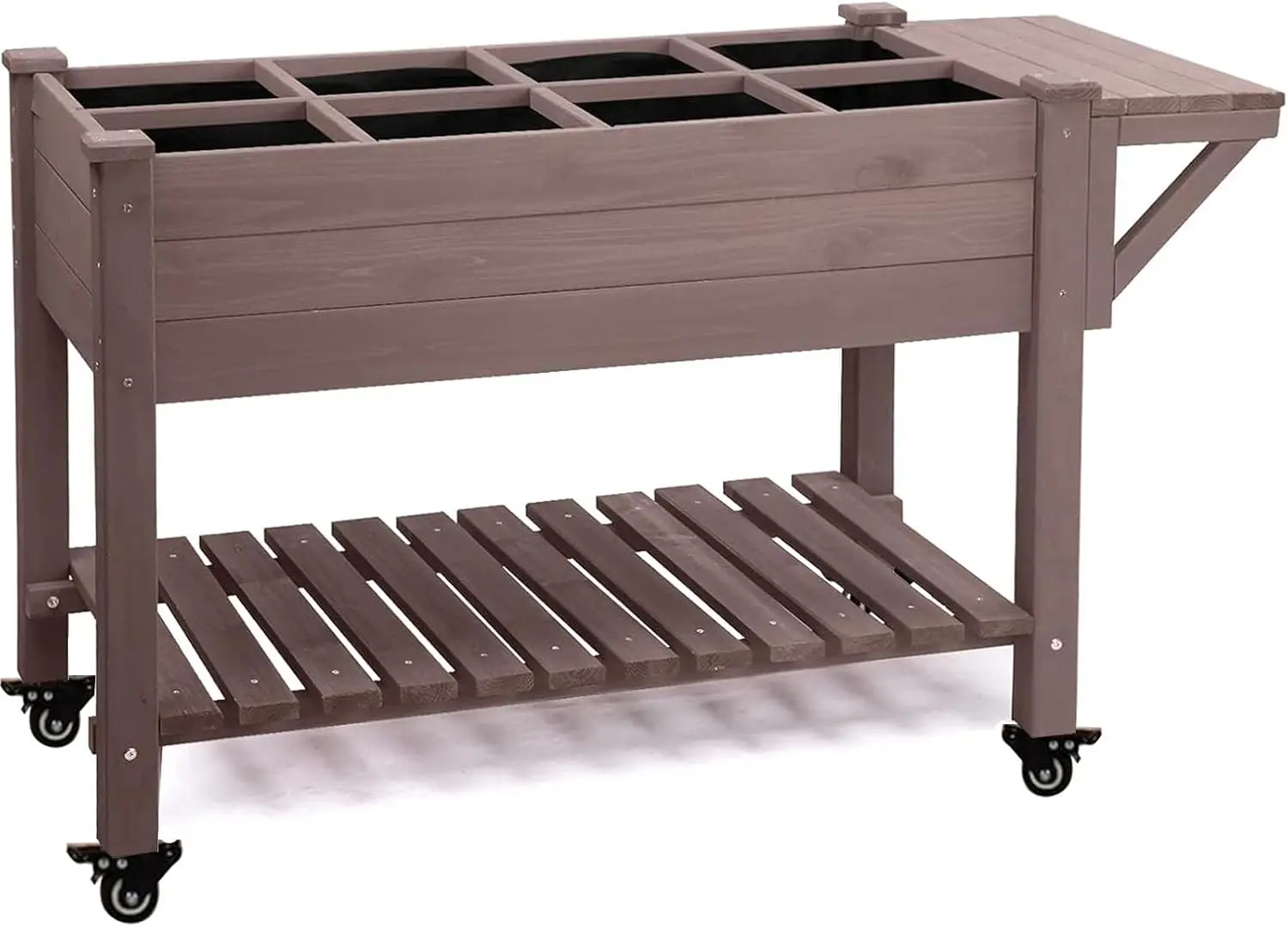 Elevated Wooden Garden Bed with Locking Wheels for Outdoor Gardening, Includes Liner and Supports Up to 230 lbs Capacity