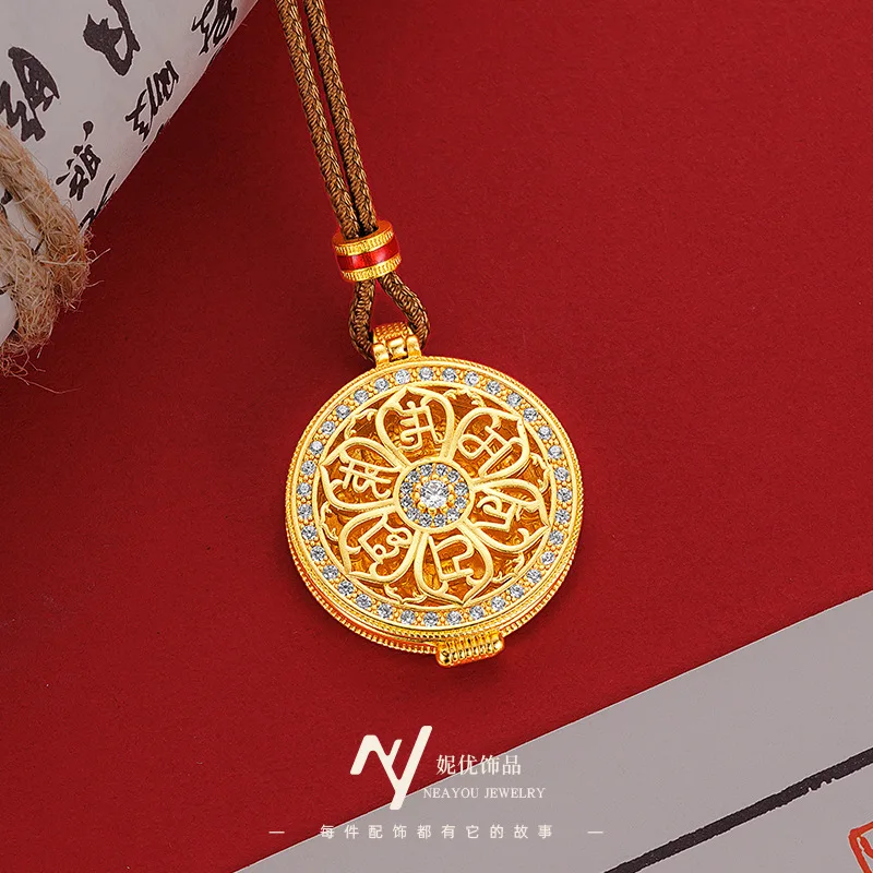 Jinyan Kaihe yellow God of wealth compass rope necklace wholesale 9999gold