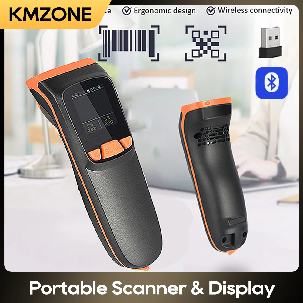 Bluetooth QR 2D Barcode Scanner w/ LED Display 2.4G Wireless Laser Code Reader for IOS Android Windows Mobile Payment Inventory