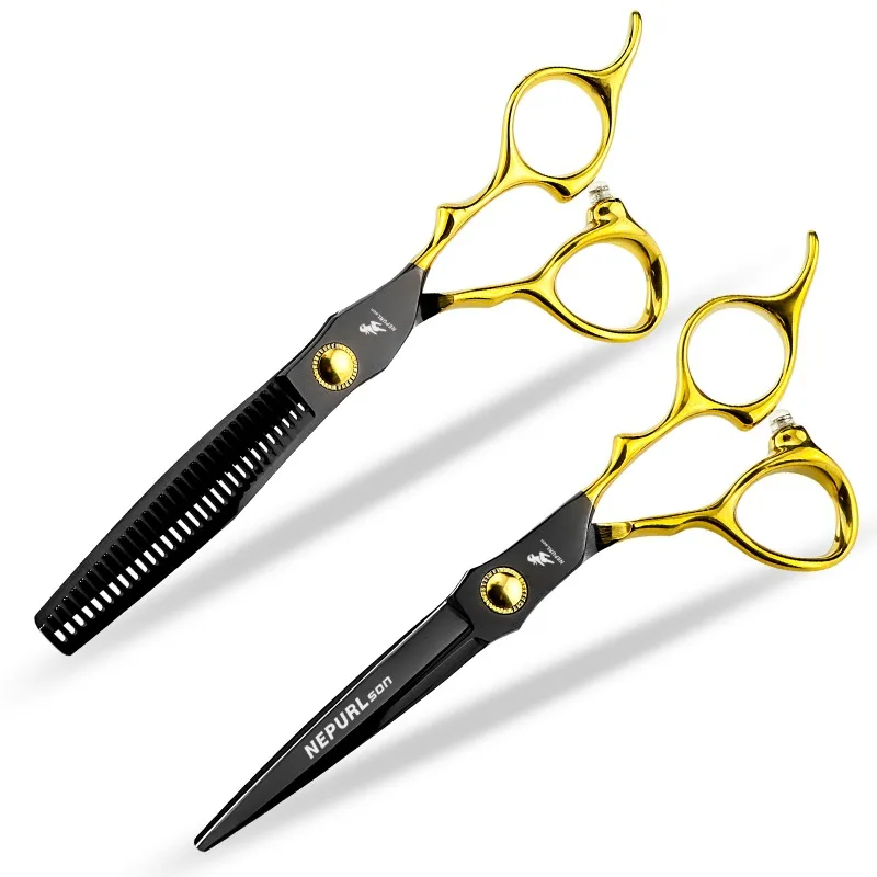 NEPURLson 6.0inch JP440C half-gold handle bearing screws hair scissors for the right hand, sharp and beauty
