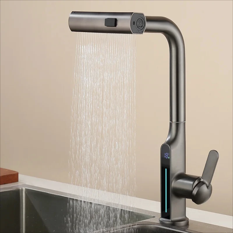 Bathroom faucets，No Need To Plug in Power LED Temperature Display Faucet Kitchen Faucet Modern Style Sink Faucet for Kitchen