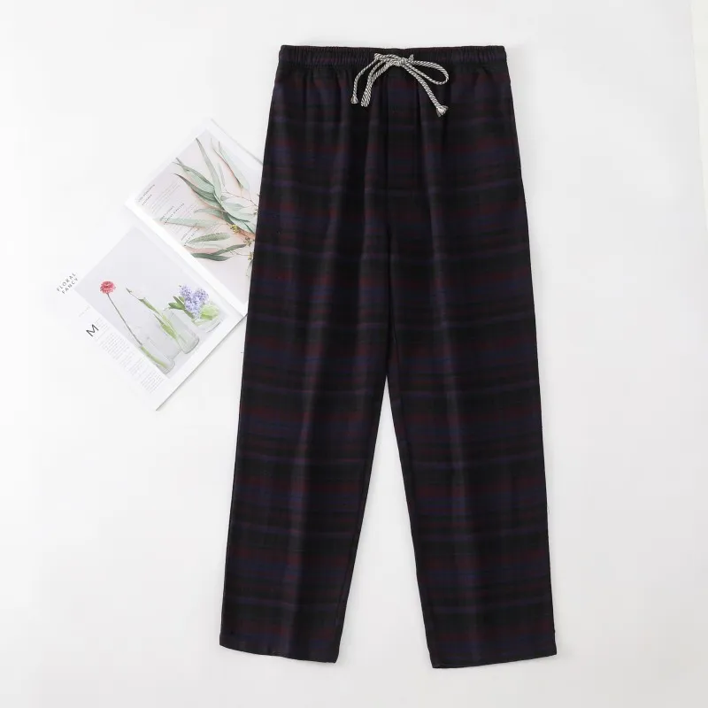 2024 Spring Autumn Men 100% Cotton Sleep Pants Male Plus Size Lounge Wear Nightwear Trousers Men Casual Plaid Home Pants