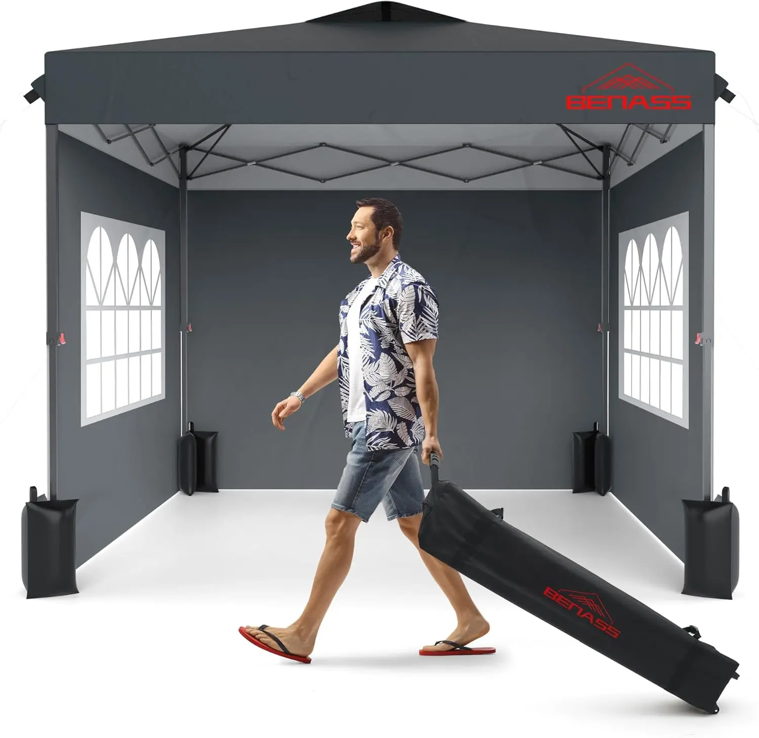 Canopy with Sidewalls, Easy Up Canopy Tent, Heavy Duty Tents for Parties, One Person Set Up Event Tent, Grey