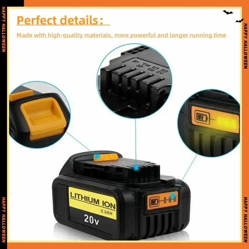 For DeWalt DCB200 18V/20V 6000mAh Lithium Replacement Battery for Dewalt DCB184 DCB200 DCB182 DCB180 Tool Screwdriver Battery