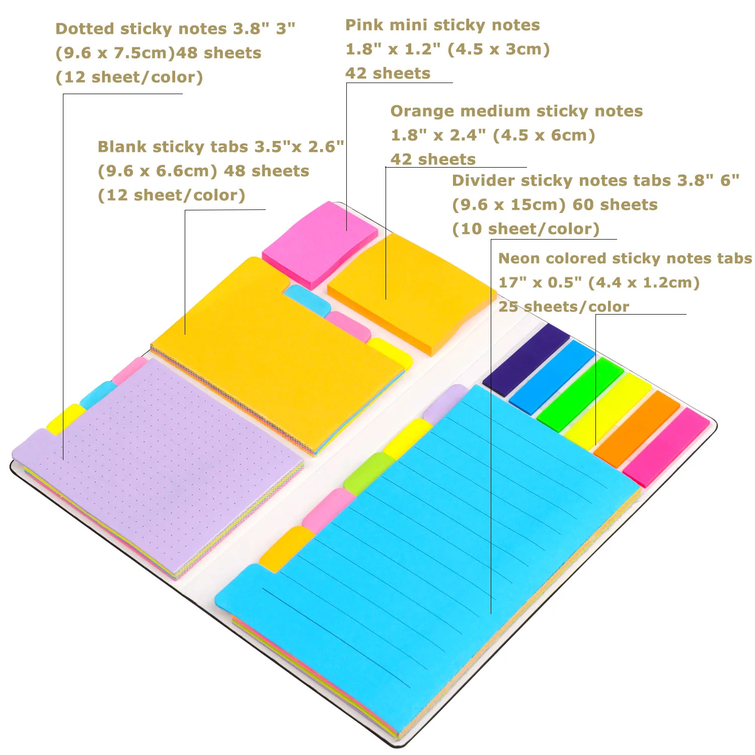 Sticky Notes and Tabs Set, Divisor Sticky Notes, Material escolar, Planejador de escritório, Pacote 410