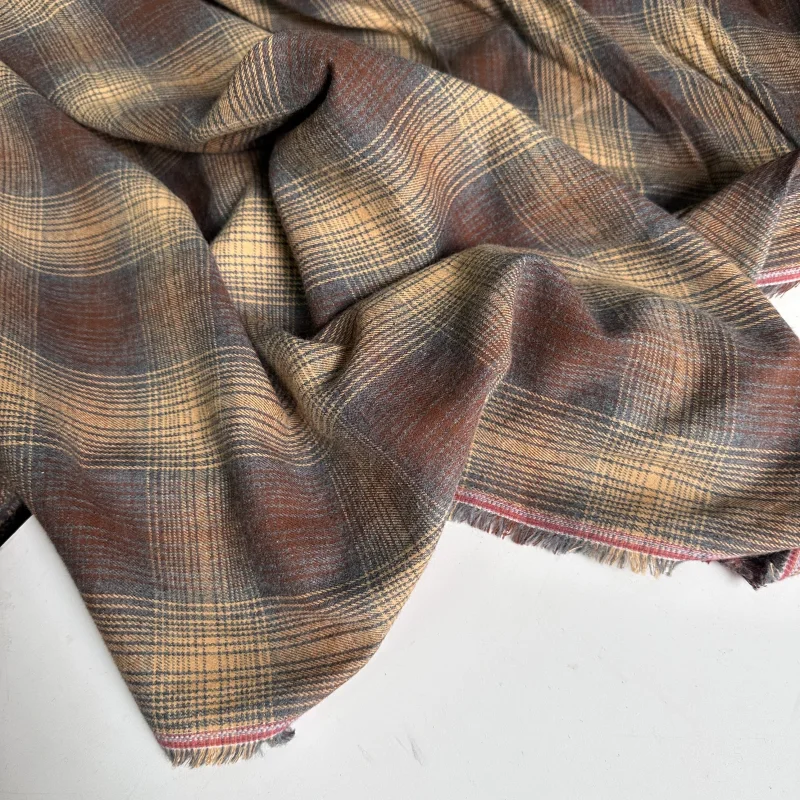 

Brown checkered fabric for shirt skirt clothing handmade diy cotton fabric