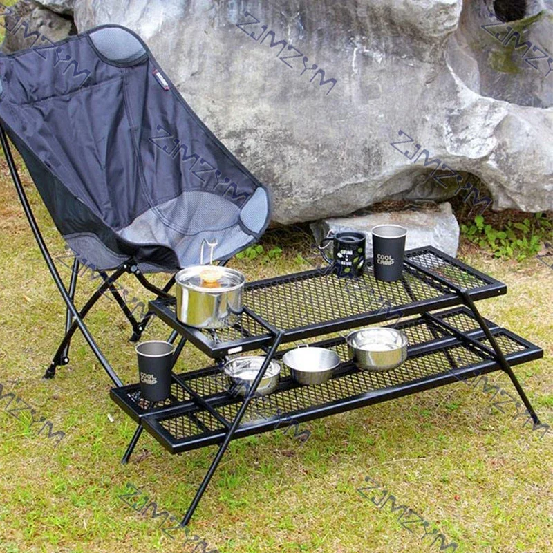 Outdoor Camping Folding Table Portable Barbecue Table Double Picnic Camping Ice Box Support Foldable Holder Table Shelf